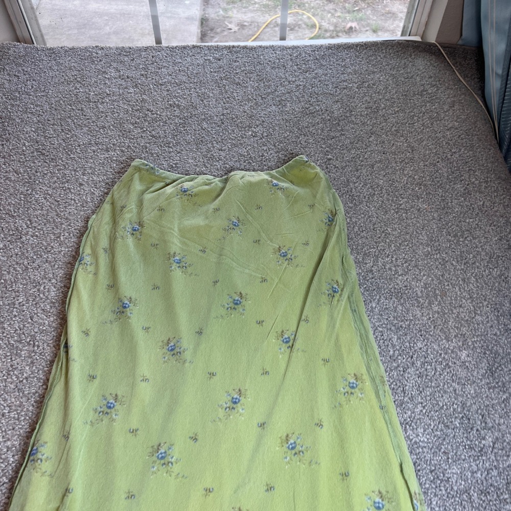 vintage y2k Floral Mesh Maxi Skirt Womens L Lime Green Lettuce Edge Cottagecore - Picture 10 of 11